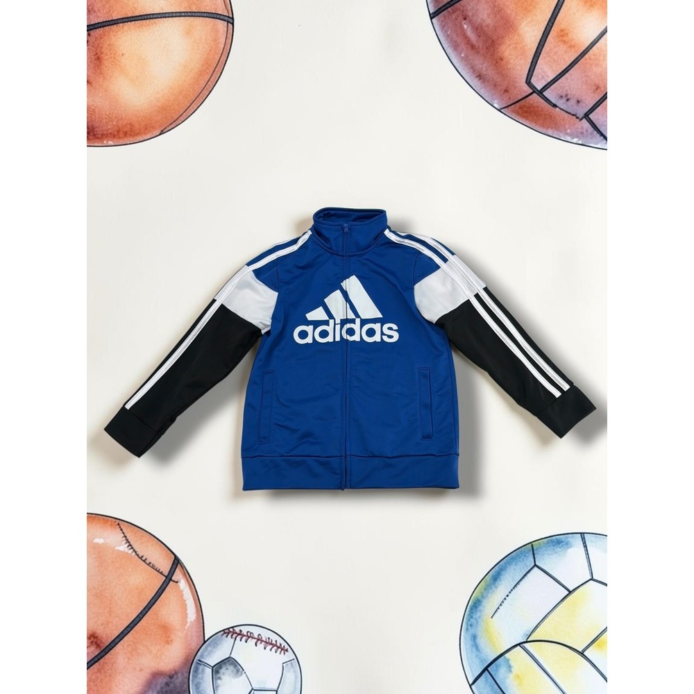 Adidas Tricot 3-Stripes Logo Full Zip Track Jacket Blue Kids Size 6